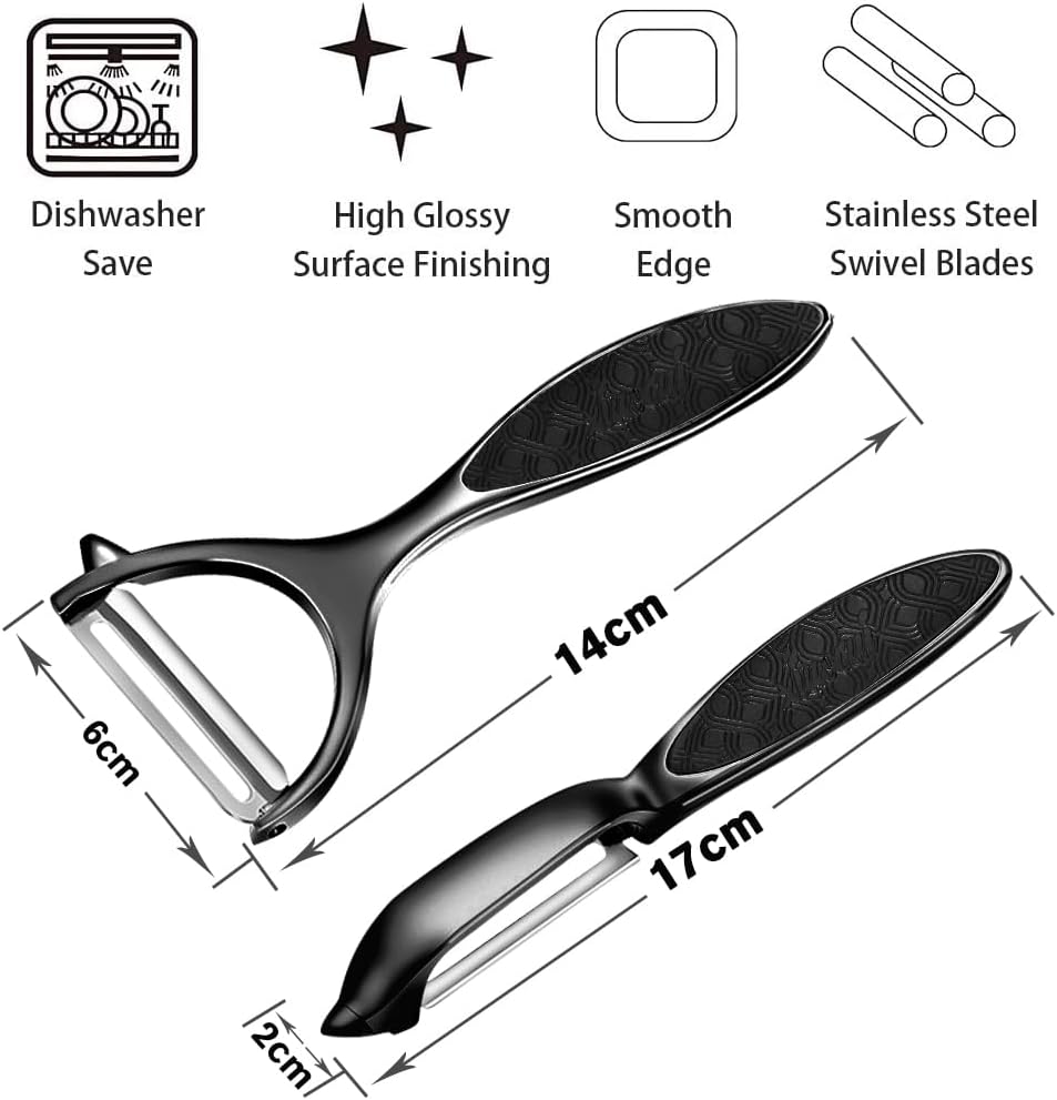 Vegetable Peeler, Potato Peelers for Kitchen Stainless Steel Multi-function Set Fruit Peeler For Kitchen and Household Tools Y & I Shape Swivel Blades for Fruit Vegetables(Black)