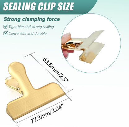 Bag Clips, 10 Pack Stainless Steel Chip Clips for Food, Food Clips Heavy Duty Clamp Clips Kitchen Clips Snack Clips for Office Kitchen Home, Gold