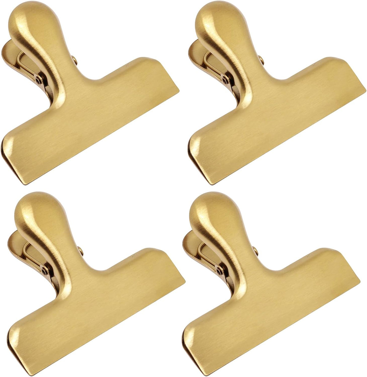 4 Pack Gold Chip Clips, 3 Inch Wide Stainless Steel Bag Clips for Food, Strong Grip Snack Bag Food Clip, Air Tight Seal Chip Clip File Clamp for Kitchen Office Home Supplies (Gold)