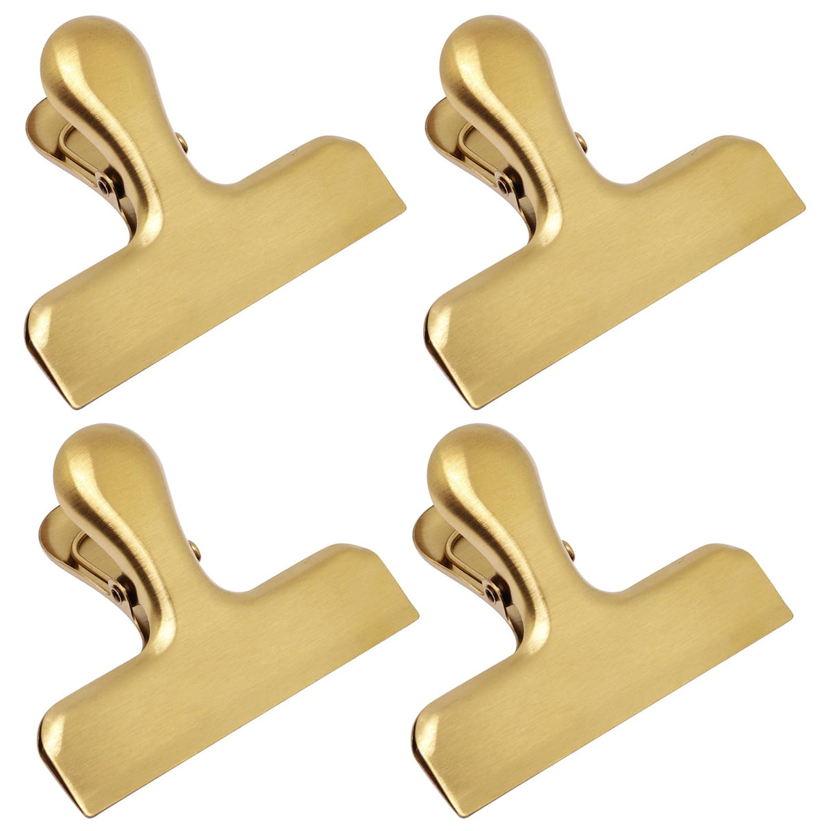 4 Pack Gold Chip Clips, 3 Inch Wide Stainless Steel Bag Clips for Food, Strong Grip Snack Bag Food Clip, Air Tight Seal Chip Clip File Clamp for Kitchen Office Home Supplies (Gold)