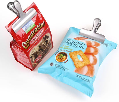 MORSLER Chip Clips & Stainless Steel Heavy-Duty Food Bag Clips 8 Packs - Large and Durable with 3 Inch Wide, Perfect for Air Tight Seal Grips on Coffee,Food & Bread Bags,Office Kitchen Home Usage