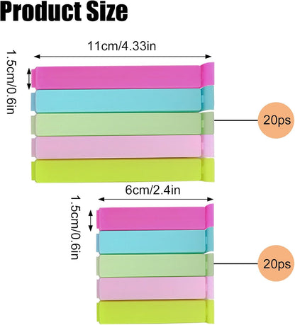 Zhtuck 40PCS Sealing Clips - Large Size Food Clips for Food Storage - Kitchen and Home (4.3in x 20, 2.4in x20)