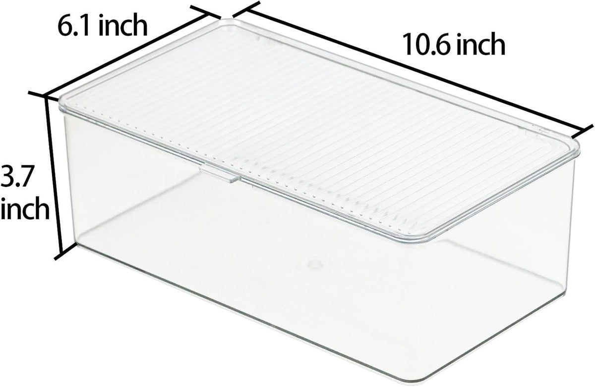 ZEXALOR Clear Plastic Storage Bin with Lid, Makeuo Holder, Fridge Organizer, Refrigerator Organizers and Storage, Small Container for Pantry, Office, Dresser, Bathroom, Kitchen, Snack