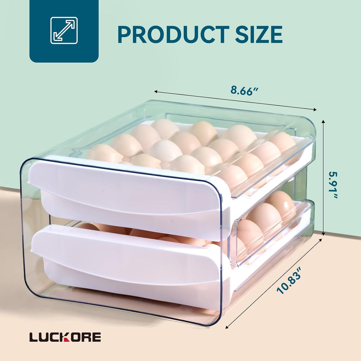 Luckore 2 Tier Egg Holder for Fridge Container for 40 Eggs with Drawer
