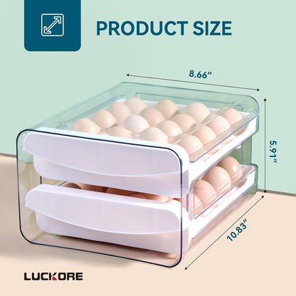 Luckore 2 Tier Egg Holder for Fridge Container for 40 Eggs with Drawer