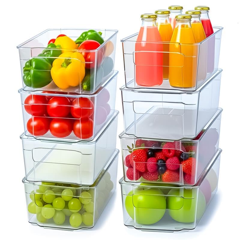 Utopia Home Plastic Stackable Storage Bins for Fridge, 8 Pack, Clear