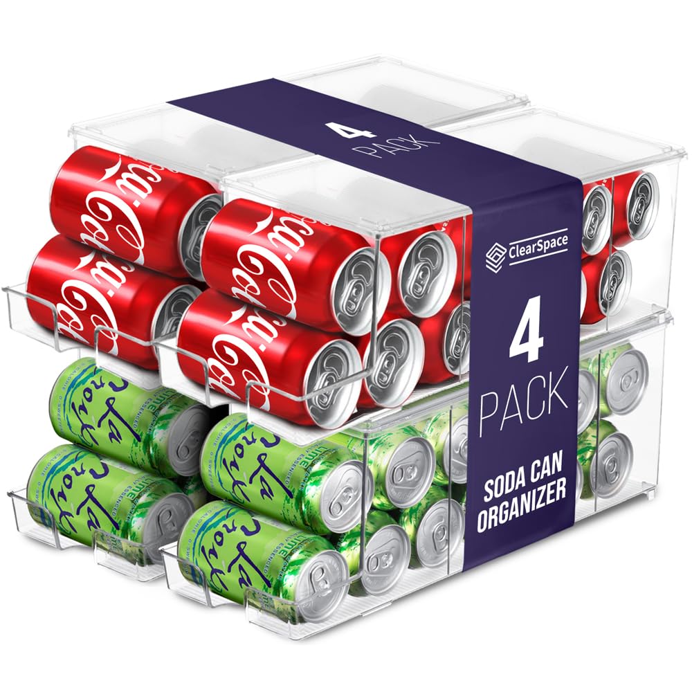 ClearSpace Soda Can Organizer Dispenser for Refrigerator, 12 Can, 2 Pack