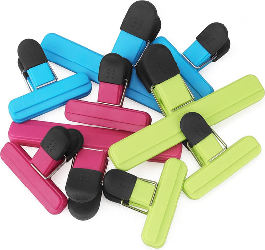 9 Pack Large Chip Bag Clip Food Bag Clips Plastic Heavy Seal Grip, 3 Color