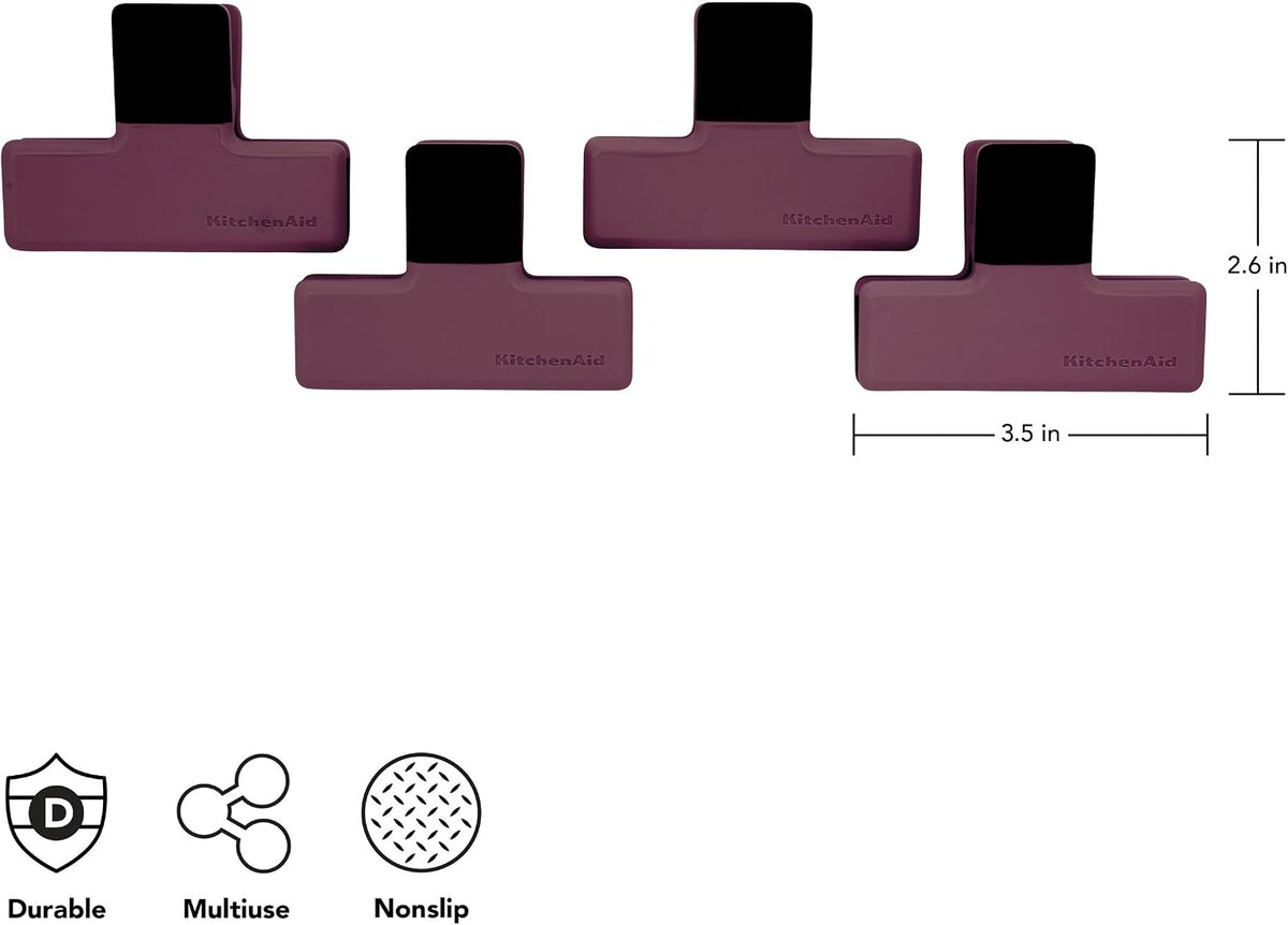 KitchenAid Set of 4 Medium Kitchen Clips with Nonslip Mouth Durable and Versatile Tight Seal Wipe Clean for Chips Snacks and Recipes