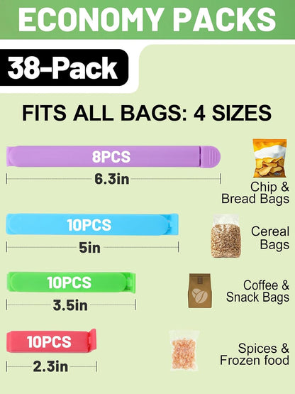 38Pcs 4 Sizes Colorful Chip Clips for Food Bag, Kitchen Essentials Gadgets