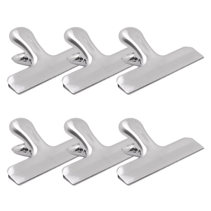 4 Pack Gold Chip Clips, 3 Inch Wide Stainless Steel Bag Clips for Food, Strong Grip Snack Bag Food Clip, Air Tight Seal Chip Clip File Clamp for Kitchen Office Home Supplies (Gold)