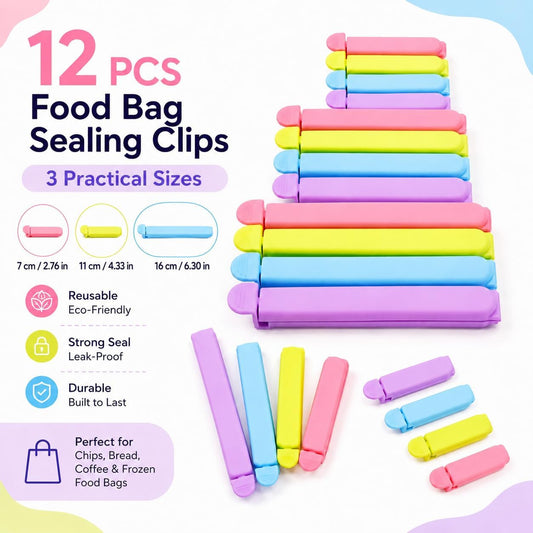 Tmflove 12 PCS Sealing Clips for Food and Snack Bag(2.75 in, 4.33 in, 6.29 in)