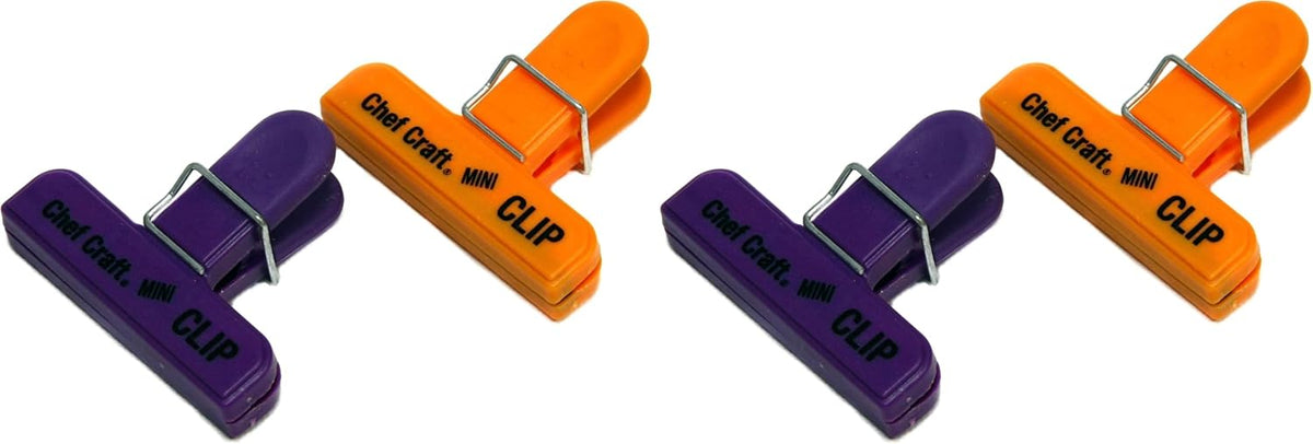 Chef Craft Select Plastic Micro Bag Clips, 4 Piece Set, Purple/Orange/Green/Blue