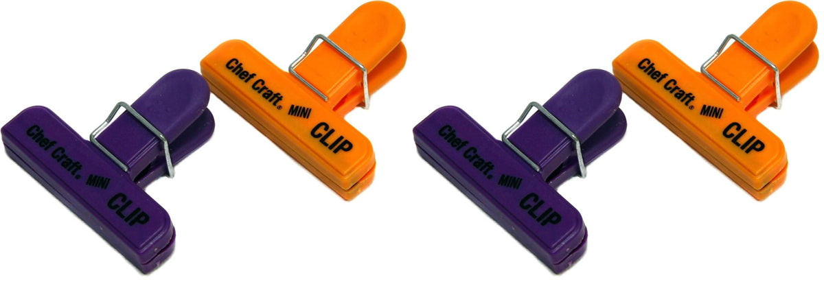 Chef Craft Select Plastic Micro Bag Clips, 4 Piece Set, Purple/Orange/Green/Blue