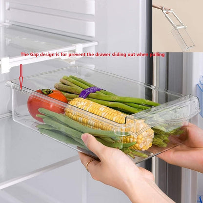 Refrigerator Pull Out Bin,Snap On Drawer Fridge Mate,Fridge Storage Box/Drawers/Rack, Refrigerator Bin Home Organizer for Fridge Shelf Thickness Under 0.6"