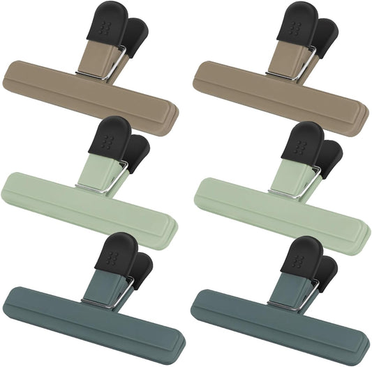 TACGEA Large Chip Clips, 6 Pack Upgrade Wide Open Bag Clips for Food Storage with Air Tight Seal Grip, Neutral Color