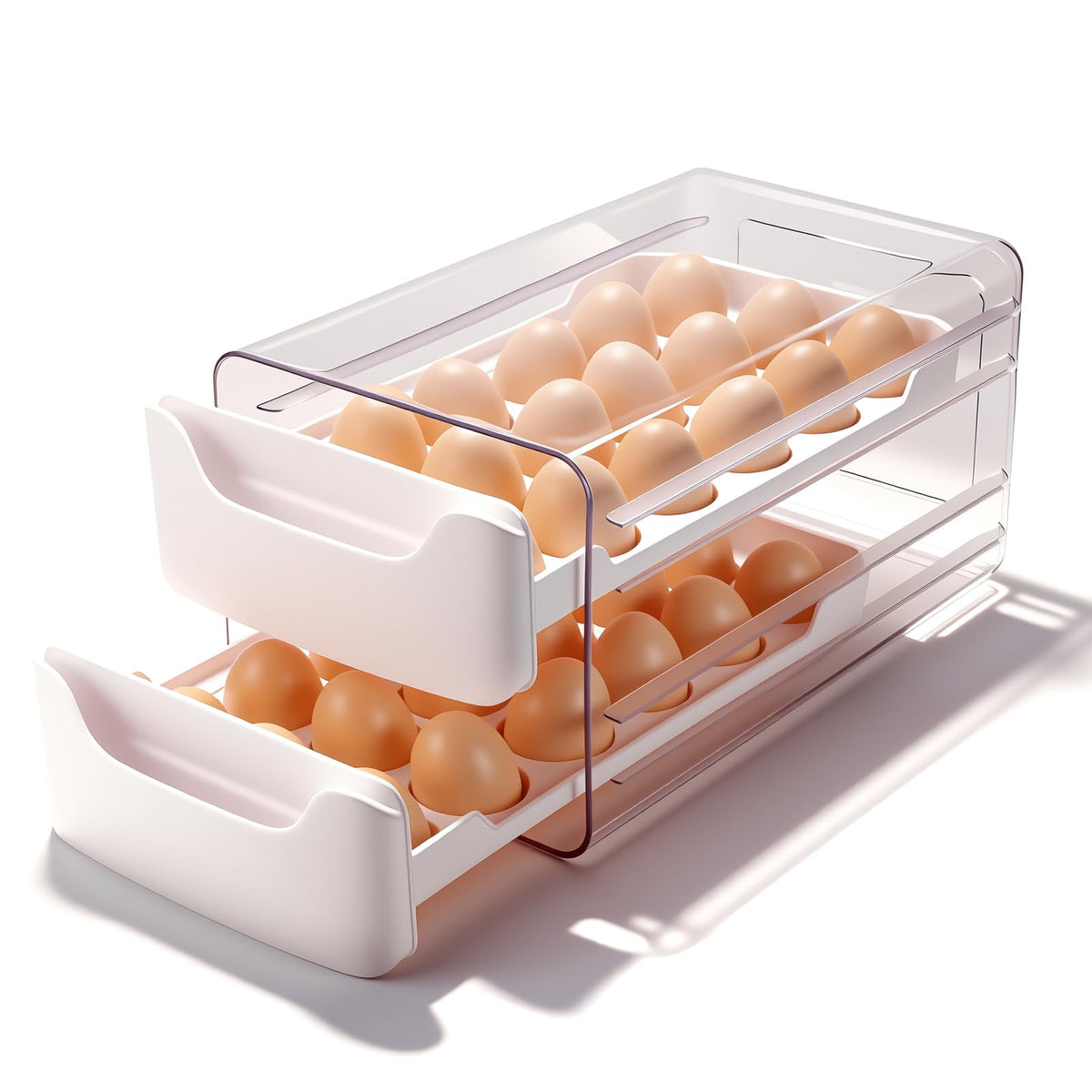 Egg-Holder for Fridge, Fits Small to Large Eggs, White