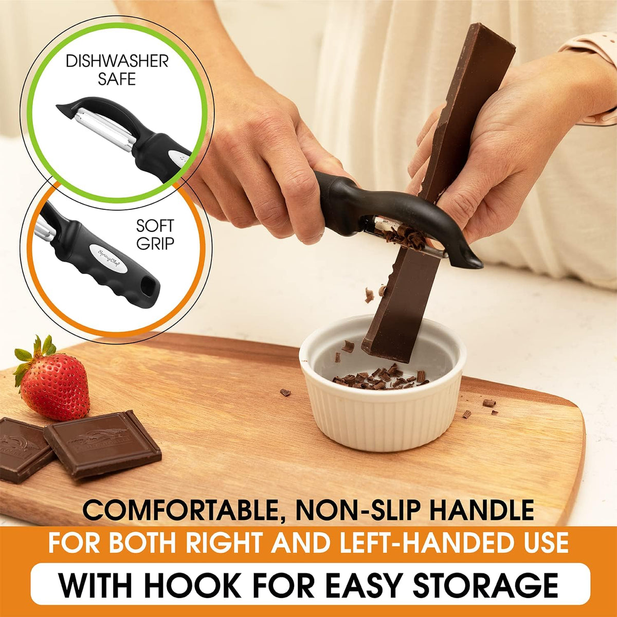 Spring Chef Swivel Vegetable Peeler with Soft Grip Handle, Set of 2, Black