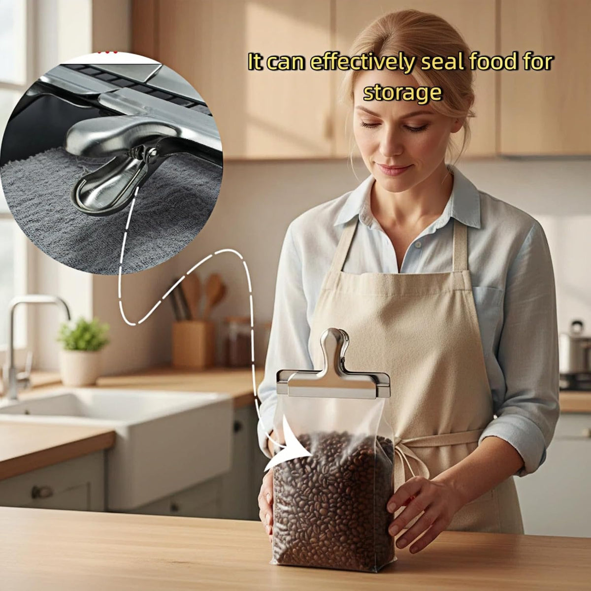 8 Pack Stainless Steel Food Sealing Clips, Heavy Duty Metal Bag Clips for Food Storage, Air Tight Seal Chip for Snack, Coffee, Bread, Kitchen Organization & Office Use(Silver)