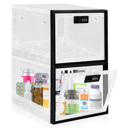 Medicine Lock Box for Safe Medication, Premium Material Lockable Storage Box Locking Organizer Bin with Combination Code for Fridge Food/Snacks/Phone/Tablet Jail/Home/Office Storage Lockers