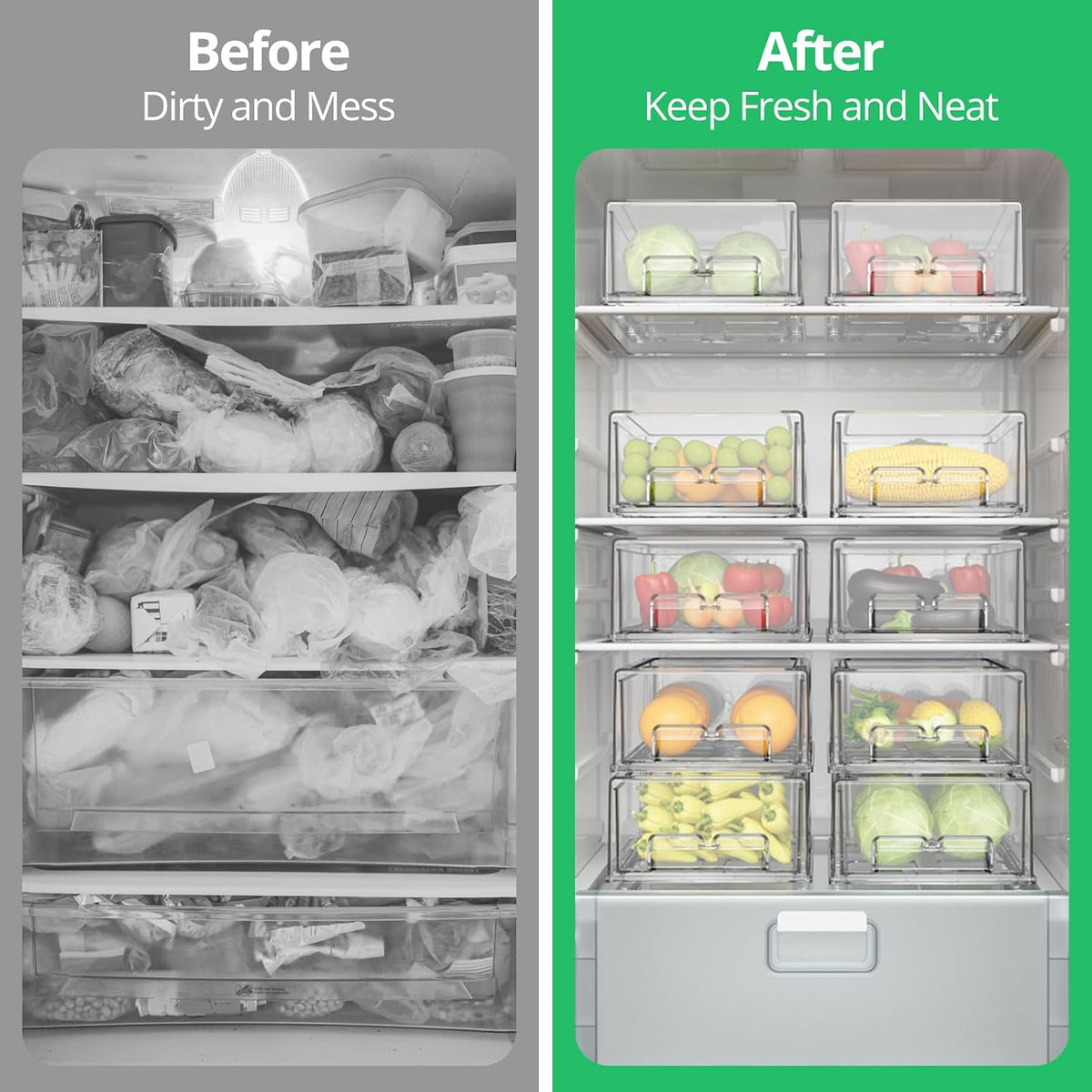 damynuo 2 Pack Fridge Drawer Organizer, Refrigerator Organizers and Storage