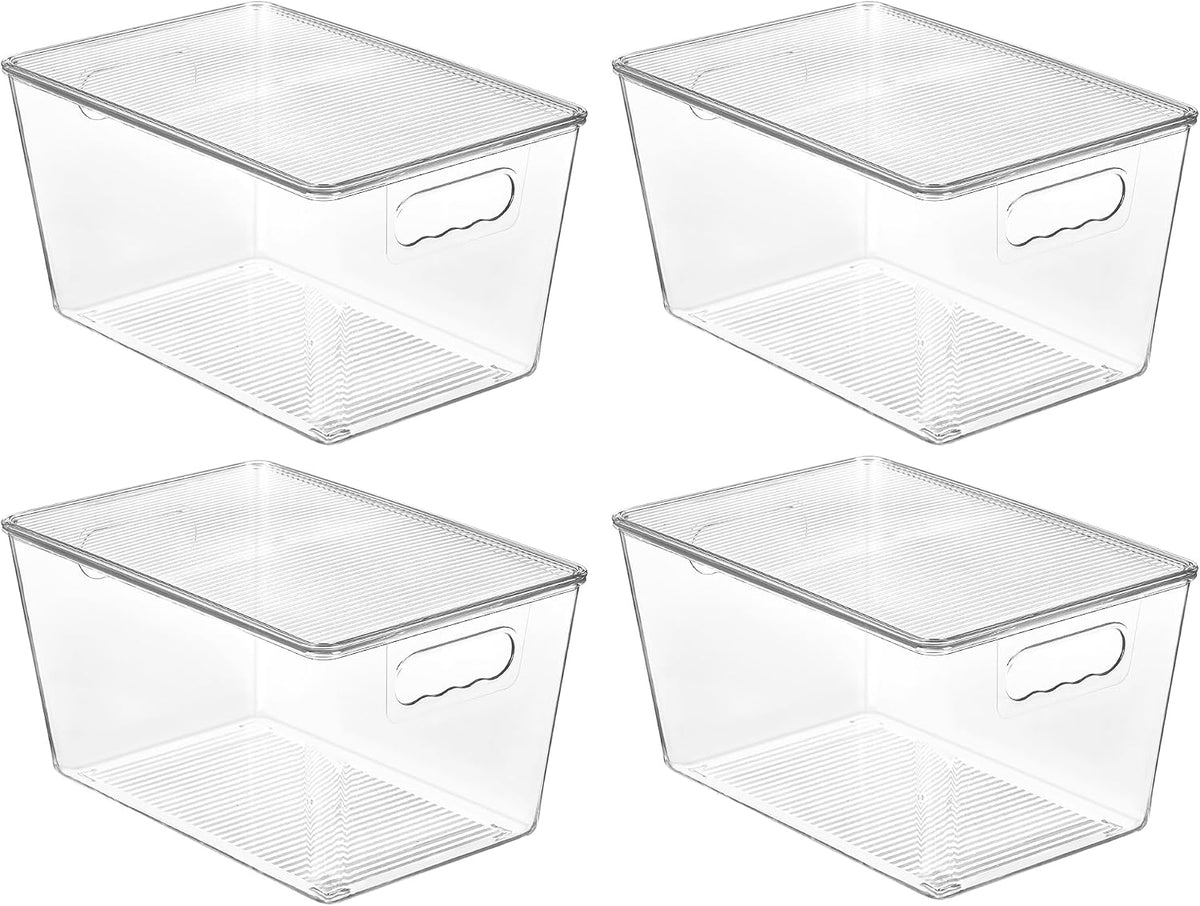 Vtopmart 4 Pack Clear Stackable Storage Bins with Lids and Handles, Large