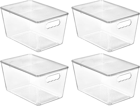 Vtopmart 4 Pack Clear Stackable Storage Bins with Lids and Handles, Large
