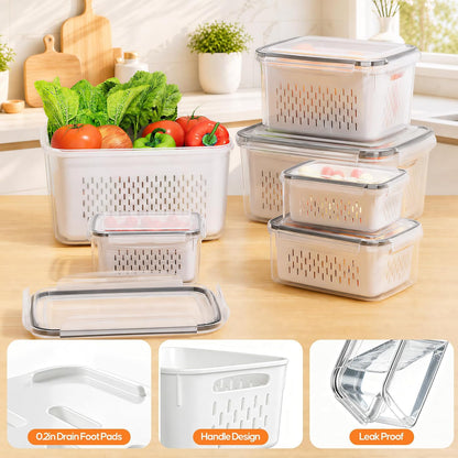 JSCARES Fruit Storage Containers for Fridge with Removable Colander, 6 Pack