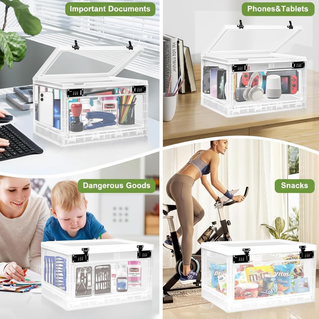 Large Medicine Lock Box, Personal Items Lockable Container for Phone/Tablet, Refrigerator Locking Storage Bin for Snack/Food, Childproof First AID Locked Cabinet