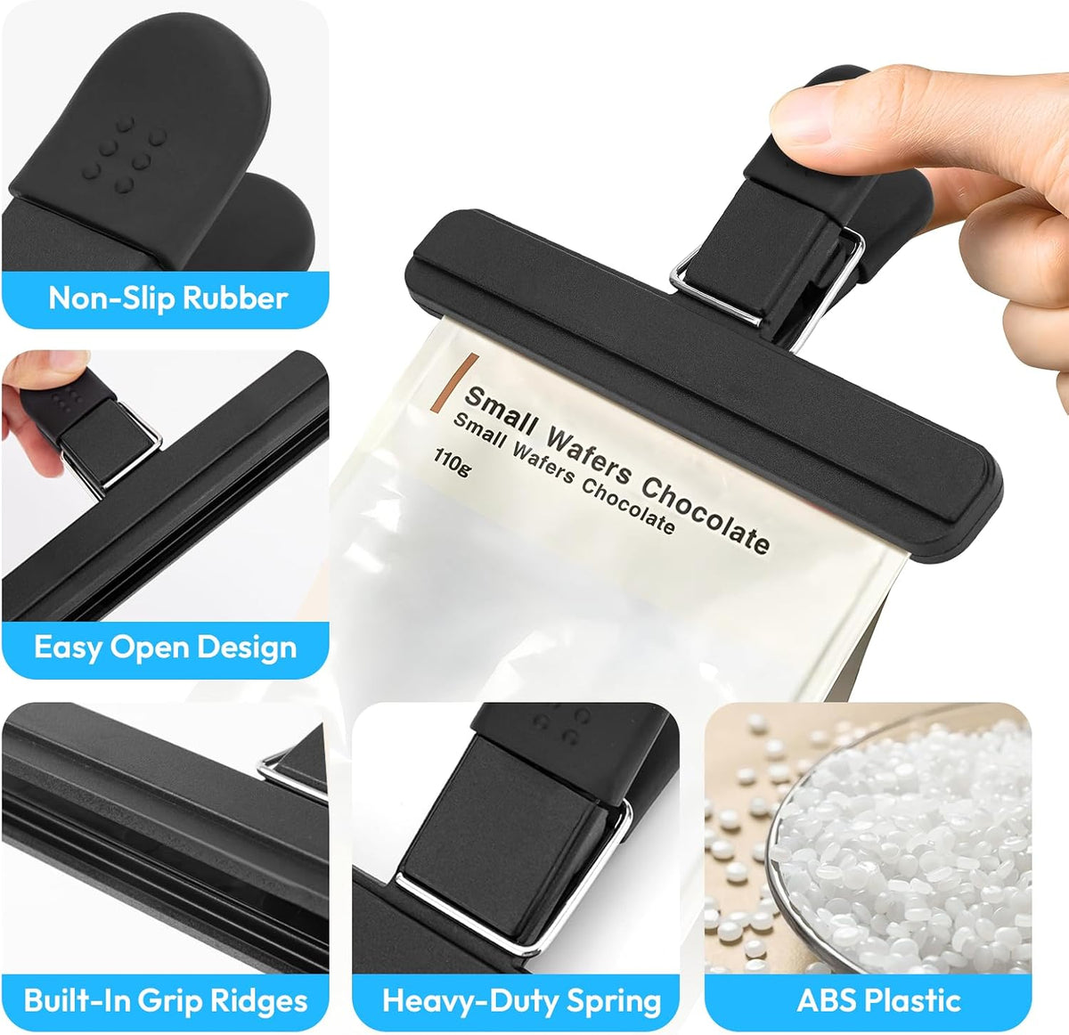 OWLKELA 6 Pcs Chip Clips,6 inch x 3.4 inch, Black