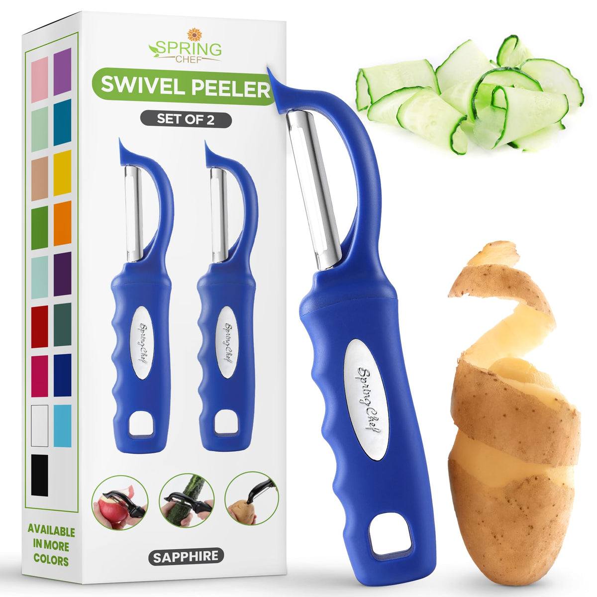 Spring Chef Swivel Vegetable Peeler with Soft Grip Handle, Pink Lemonade