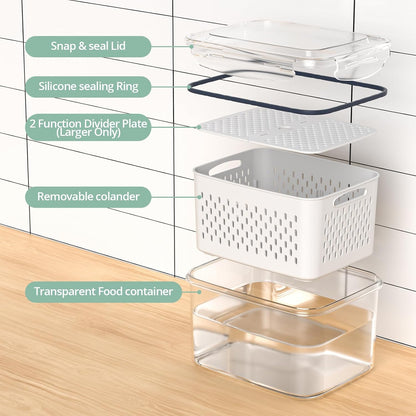 Anysig 8 Pack Fridge Fruit Storage Containers with Removable Colander