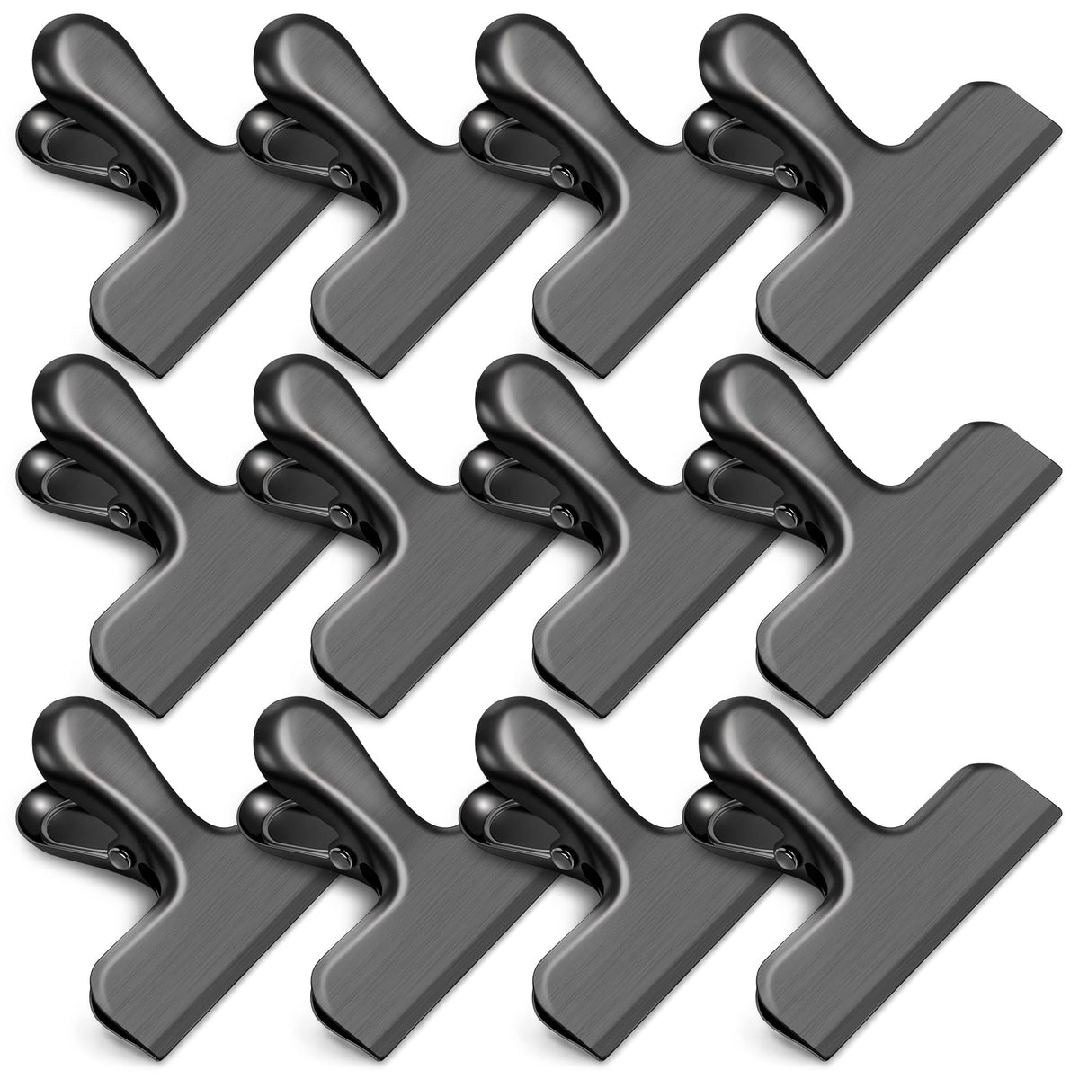 12 Pack Chip Clips, Stainless Steel Bag Clips & Food Clip, Heavy Duty Bag Clip for Food Storage, Air Tight Seal Perfect for Kitchen and Office Usage (Silver)