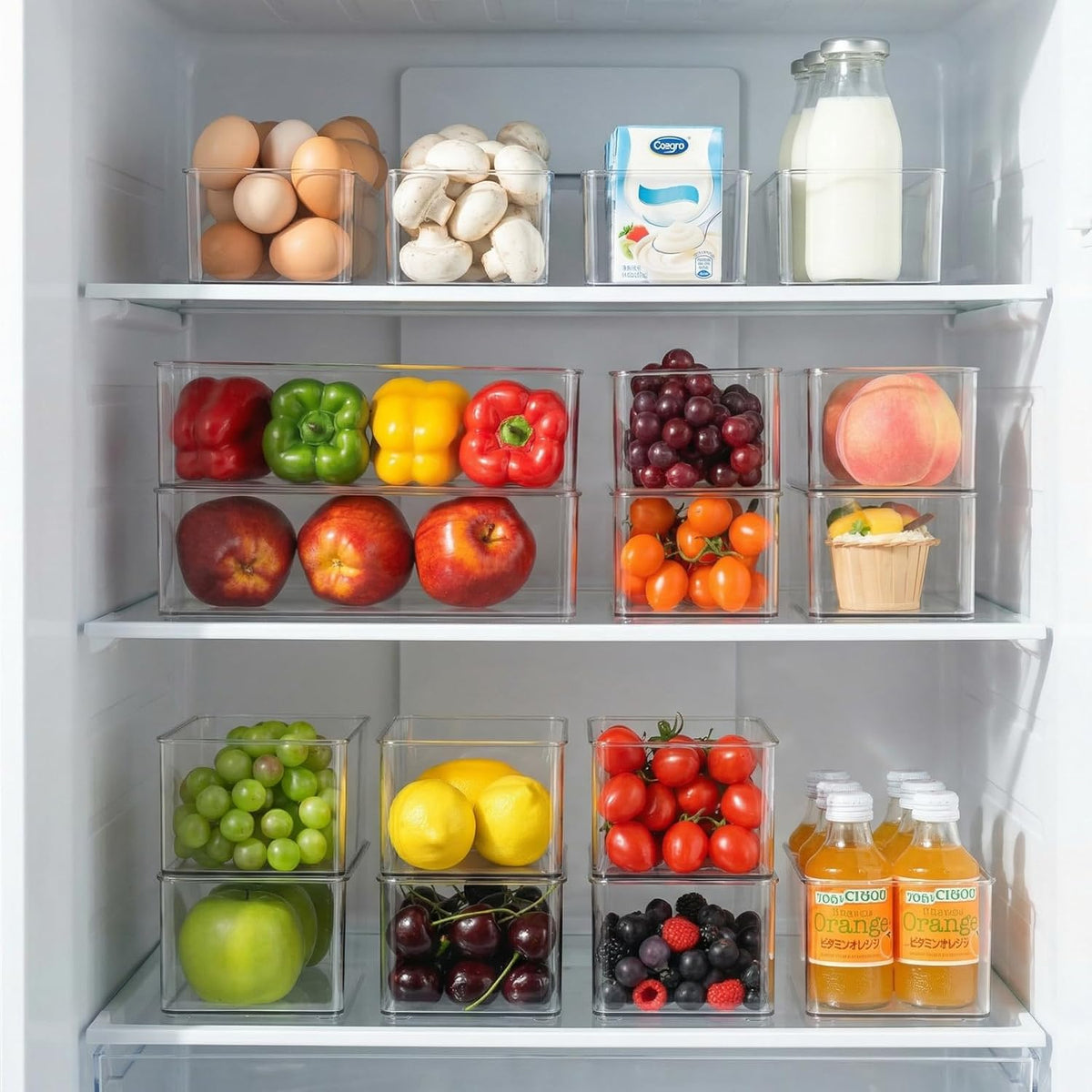 Hudgan 4 Clear Pantry Organizer Bins for Kitchen Drawer, Refrigerator