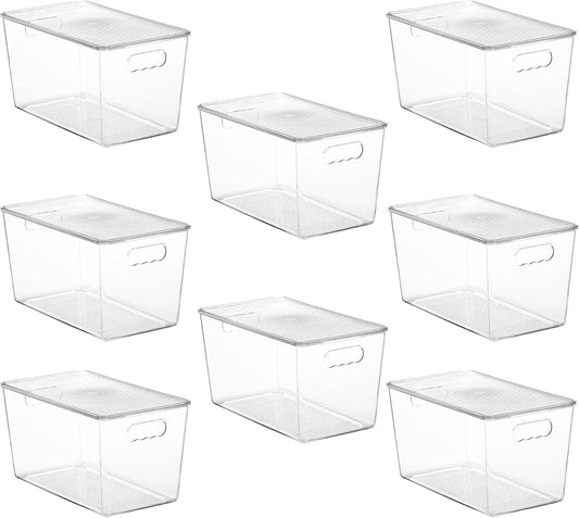 Vtopmart 8 Pack Clear Stackable Storage Bins with Lids and Handles, XLarge