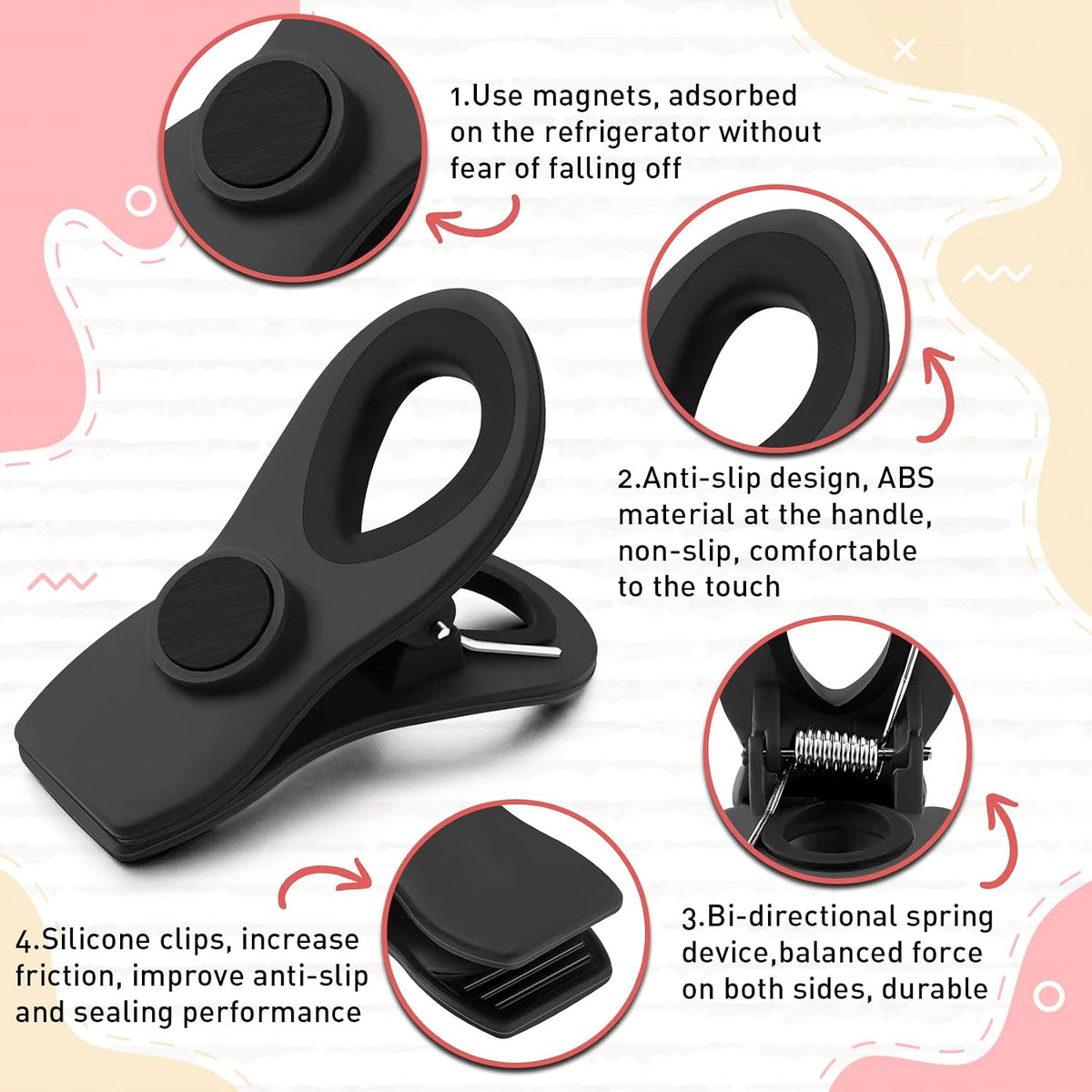 12 Pack Chip Clips, Chip Bag Clips for Kitchen, Black