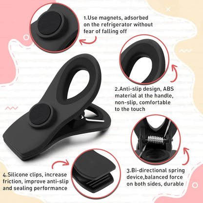 12 Pack Chip Clips, Chip Bag Clips for Kitchen, Black