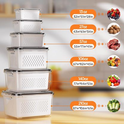 JSCARES Fruit Storage Containers for Fridge with Removable Colander, 6 Pack