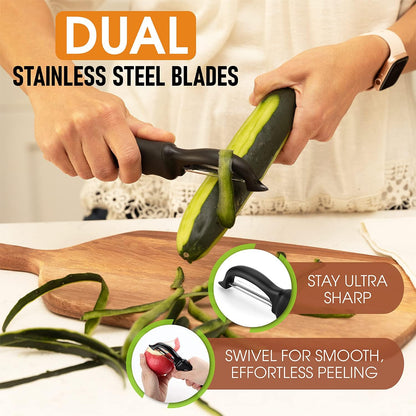 Spring Chef Swivel Vegetable Peeler with Soft Grip Handle, Set of 2, Black