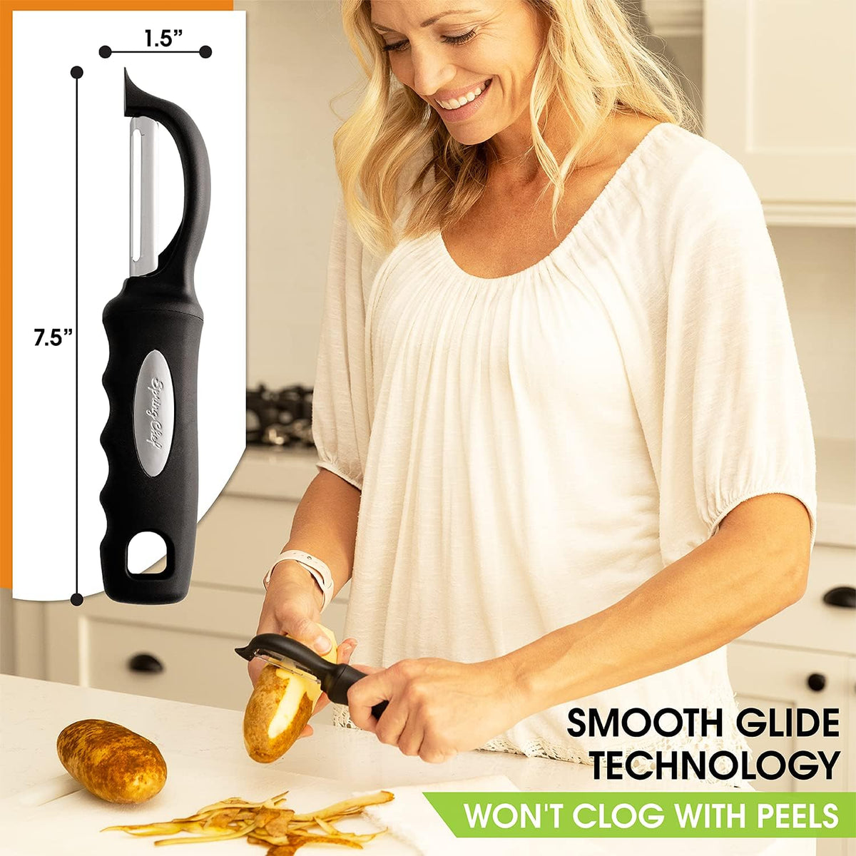 Spring Chef Original Swivel Vegetable Peeler with Soft Grip Handle, Black