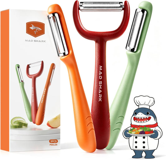 MAD SHARK 3-Piece Vegetable Peeler Set, Straight & Serrated Potato Peelers