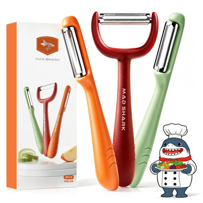 MAD SHARK 3-Piece Vegetable Peeler Set, Straight & Serrated Potato Peelers