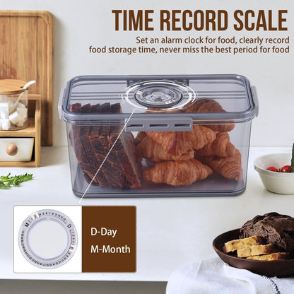 Gifhomfix Bread Box Bread Boxes for Kitchen Counter Airtight, Time Recording Bread Storage Container with Lid, Bread Keeper for Homemade Bread, Toast, Bagel, Donut and Cookies, Grey
