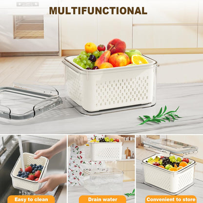 Dayacoco Fruit Storage Containers for Fridge 4 Pcs with Drain Basket