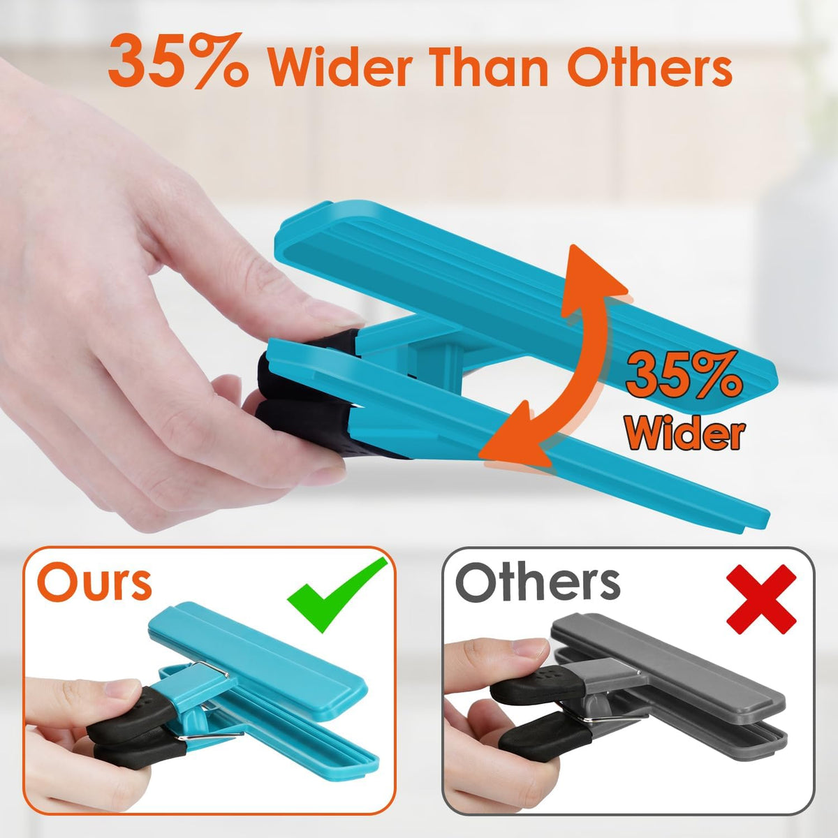 TACGEA Chip Clips, 8 Pack Food Clips, Upgrade Wide Open Bag Clips for Food Storage with Air Tight Seal Grip (4 x L, 4 x S)