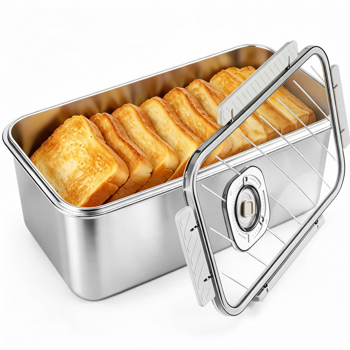 Gifhomfix Bread Box Bread Boxes for Kitchen Counter Airtight, Time Recording Bread Storage Container with Lid, Bread Keeper for Homemade Bread, Toast, Bagel, Donut and Cookies, Grey