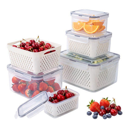 3 PCS Fruit Storage Containers for Fridge with Removable Colander