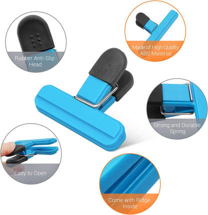 9 Pack Large Chip Bag Clip Food Bag Clips Plastic Heavy Seal Grip, 3 Color