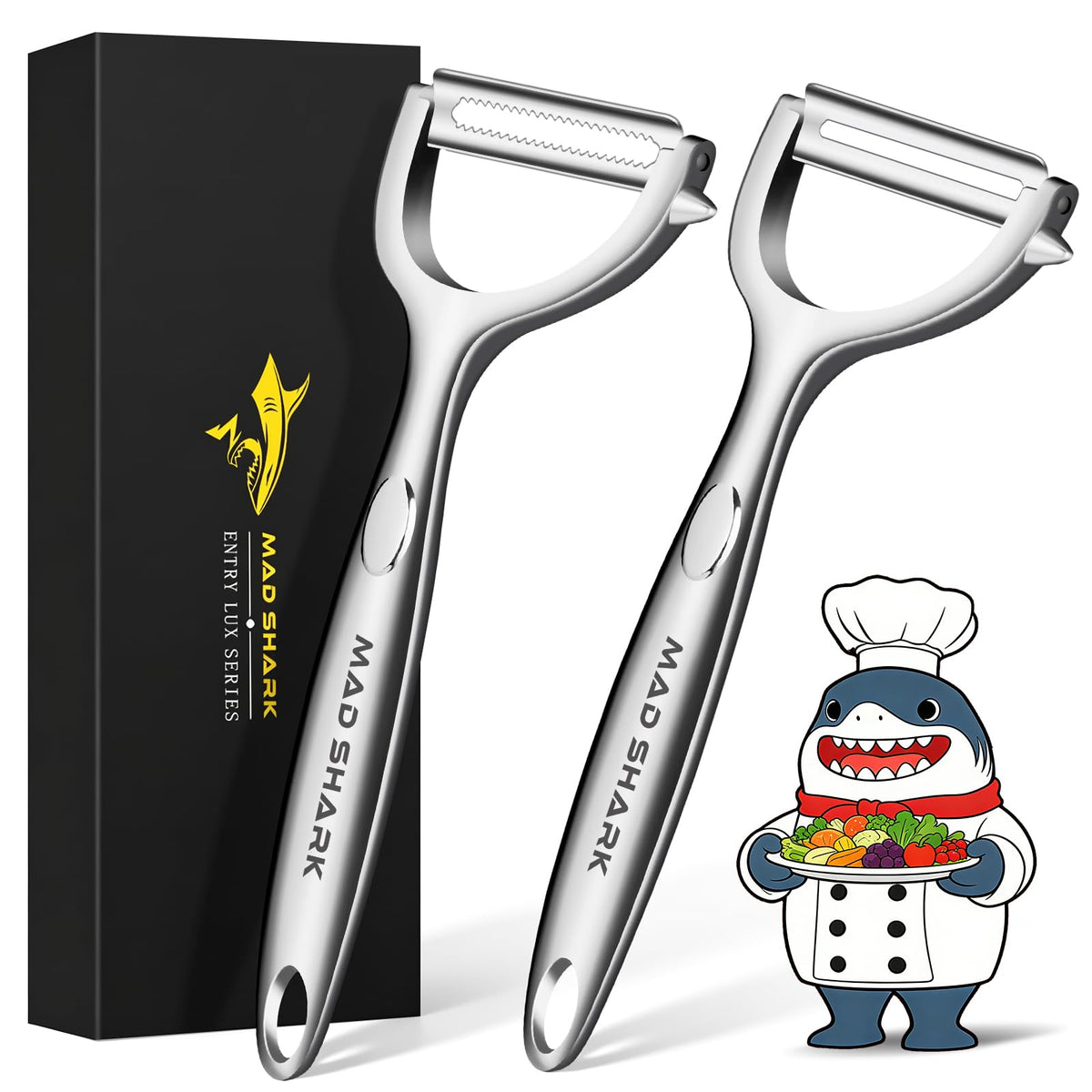MAD SHARK Vegetable Peeler,Ultra Sharp Y Serrated Blade Peelers for Kitchen
