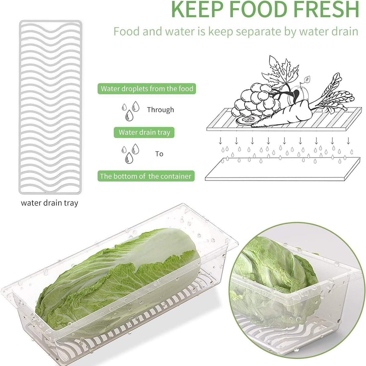 3 Pack 1.5L Fruit Storage Containers for Fridge with Removable Drain Tray